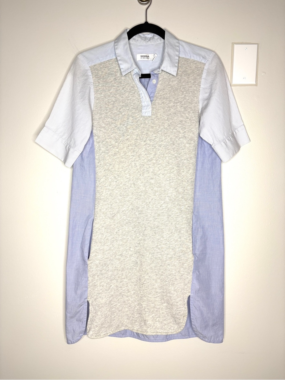 Sonia Rykiel T-Shirt Dress Mixed Media With Pockets 100% Cotton In Blue Size 40